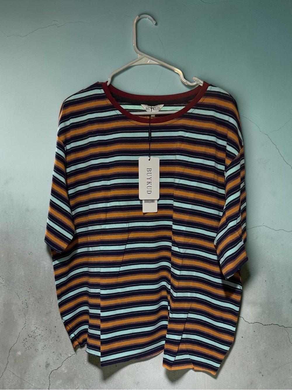 BUYKUD Short Sleeve striped relaxed fit 100% cotton top Large NWT
